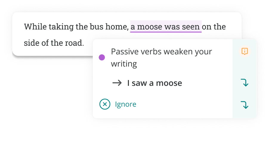 passive verb highlighted in prowritingaid