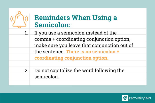 Image showing things to remember when using a semicolon